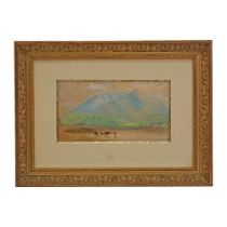Cornelius PEARSON (1805-1891) "Vaches devant les montagnes" 1884, gouache, aquarelle sur papier.