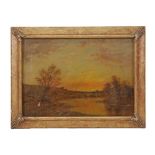 Gardner Arnold RECKHARD (1858 Poughkeepsie, New York - 1908) "Sunset over the pond", oil on canvas.