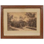 "Barbizon Forest 1899", graphite drawing, signature Rothwiller, French painting of the 19th C.