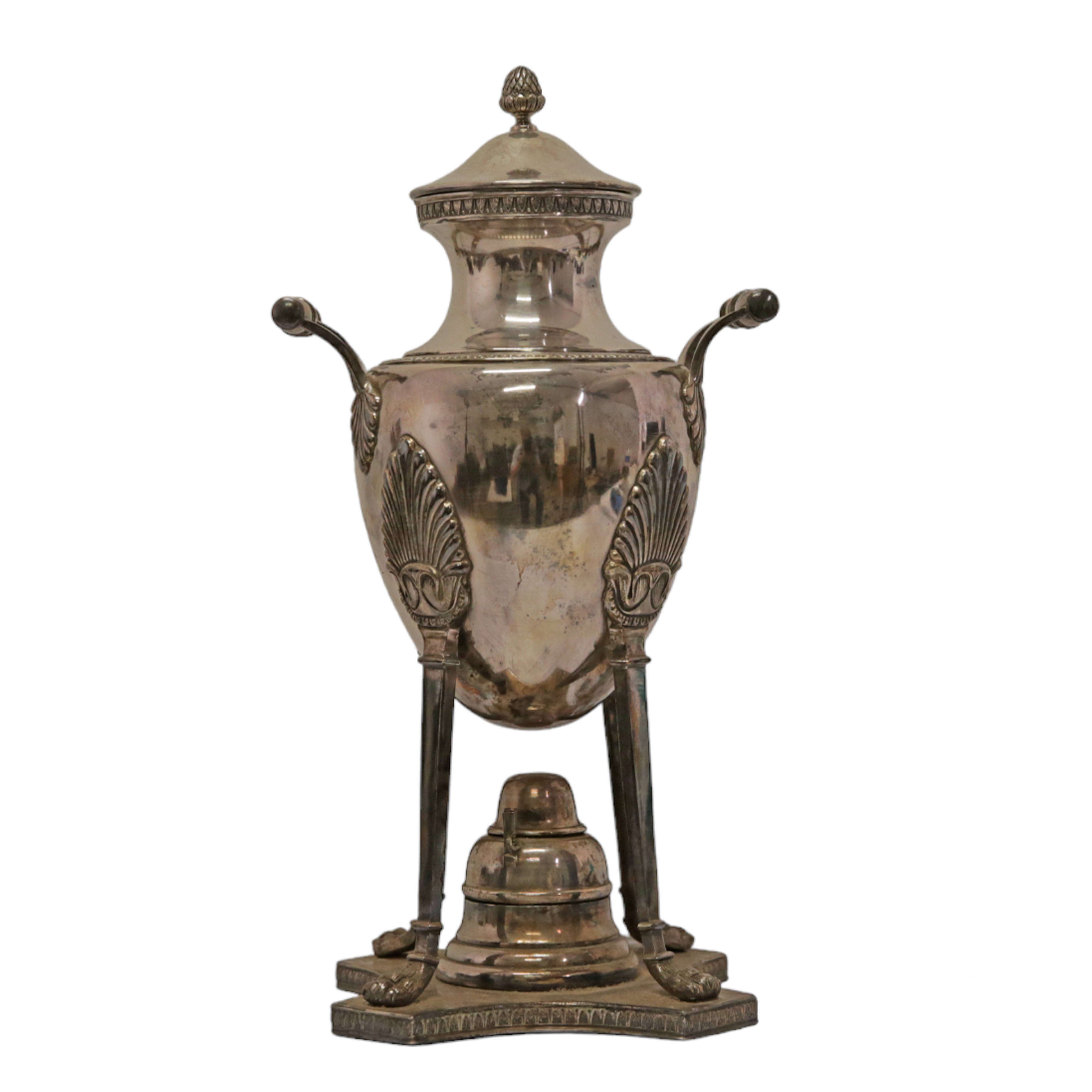 Rare Silver Plate Samovar, Large coffee urn with Neoclassical motifs, France 19th century. - Image 6 of 11