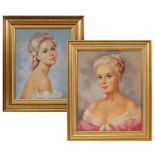 Jac DUM (1915-2001) "Portrait of a young girl", set of 2 pastels, French painting of the 20th C.