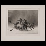 Rare Lithograph, Winter, Troika in Russia, Horace VERNET (1789 - 1863). Circa1850. Large size.