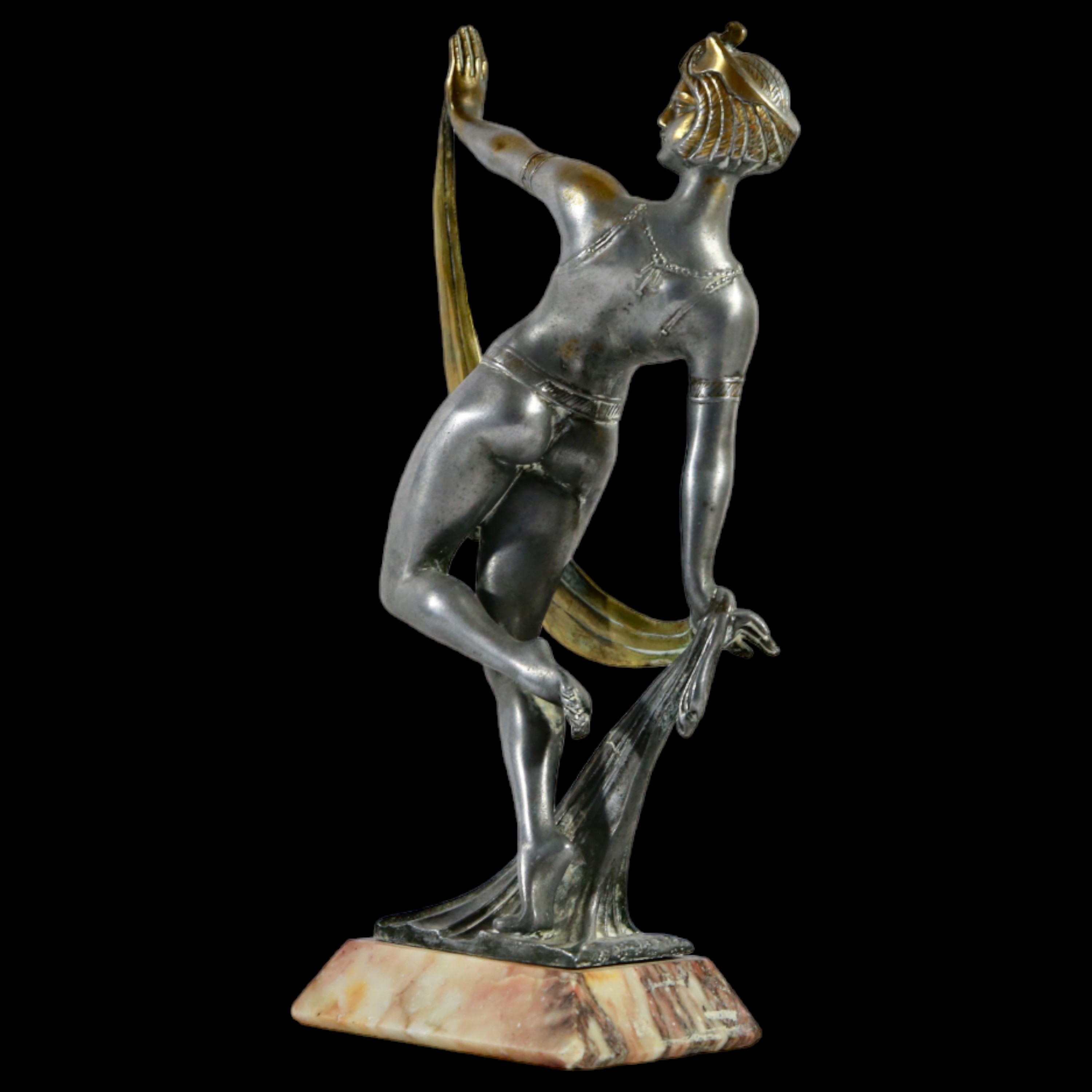 Art Deco Bronze Dancer, silver and gilt plated, stamp below, red marble base, 30s of the 20th C. - Image 5 of 12