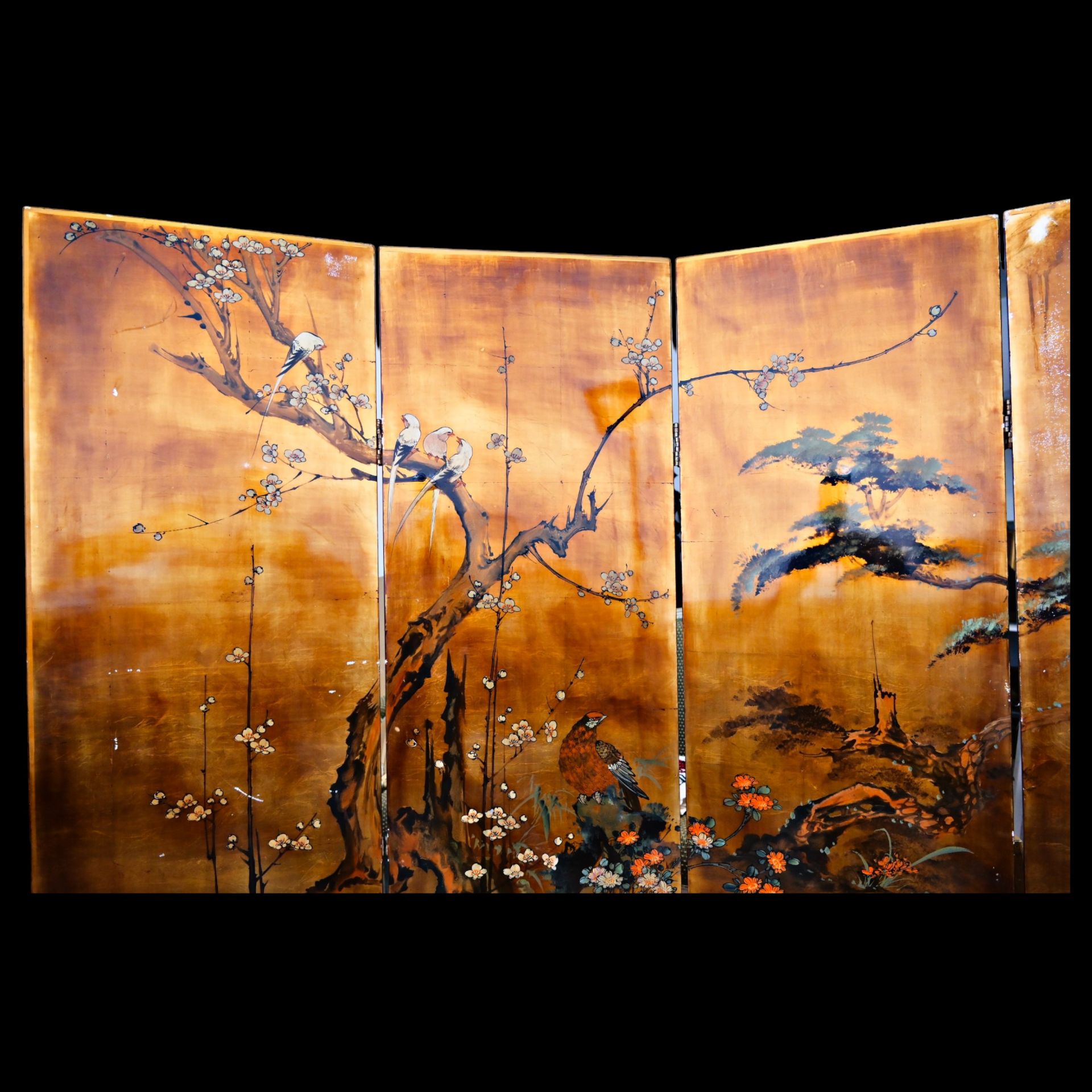PAINTED FOUR PART JAPAN FLOOR SCREEN, 19/20th _. - Image 10 of 19