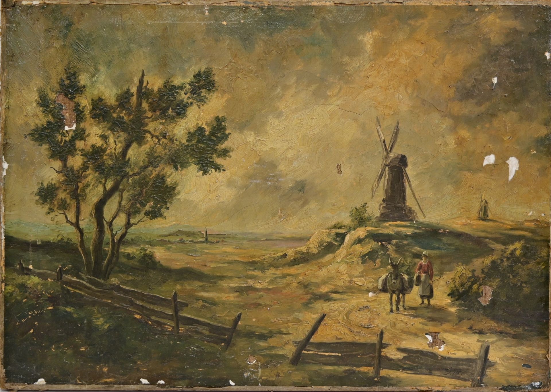 "Landscape with the mill and peasants" oil on canvas, monogrammed GM, French painting of the 20th C - Bild 2 aus 6