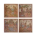 Four (4) traditional Buddhist, Indonesia, painting on fabric bound together, 20th century.