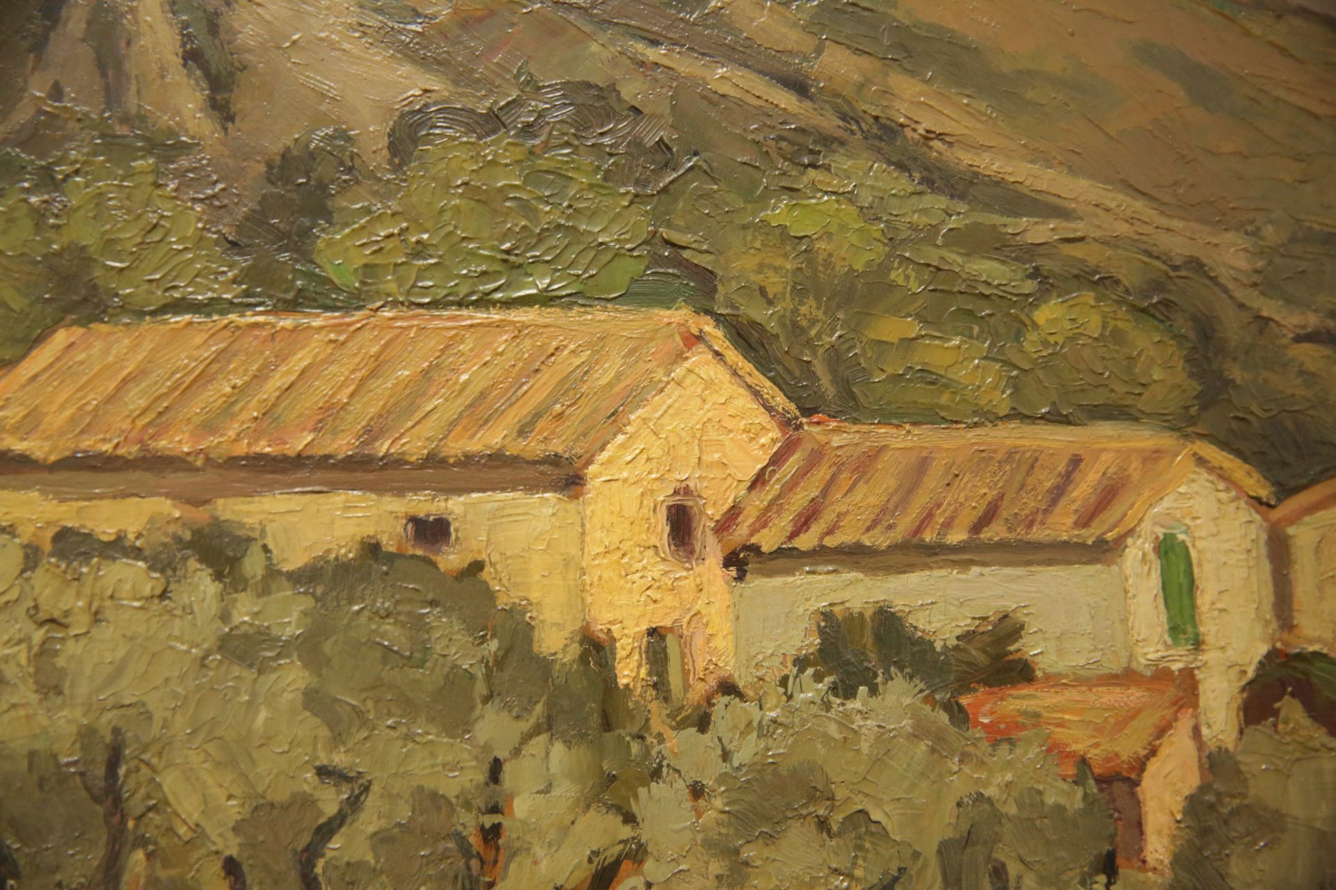 "Mountain landscape with houses", Oil on cardboard, France, 20th century, JM Baptiste. - Bild 4 aus 5
