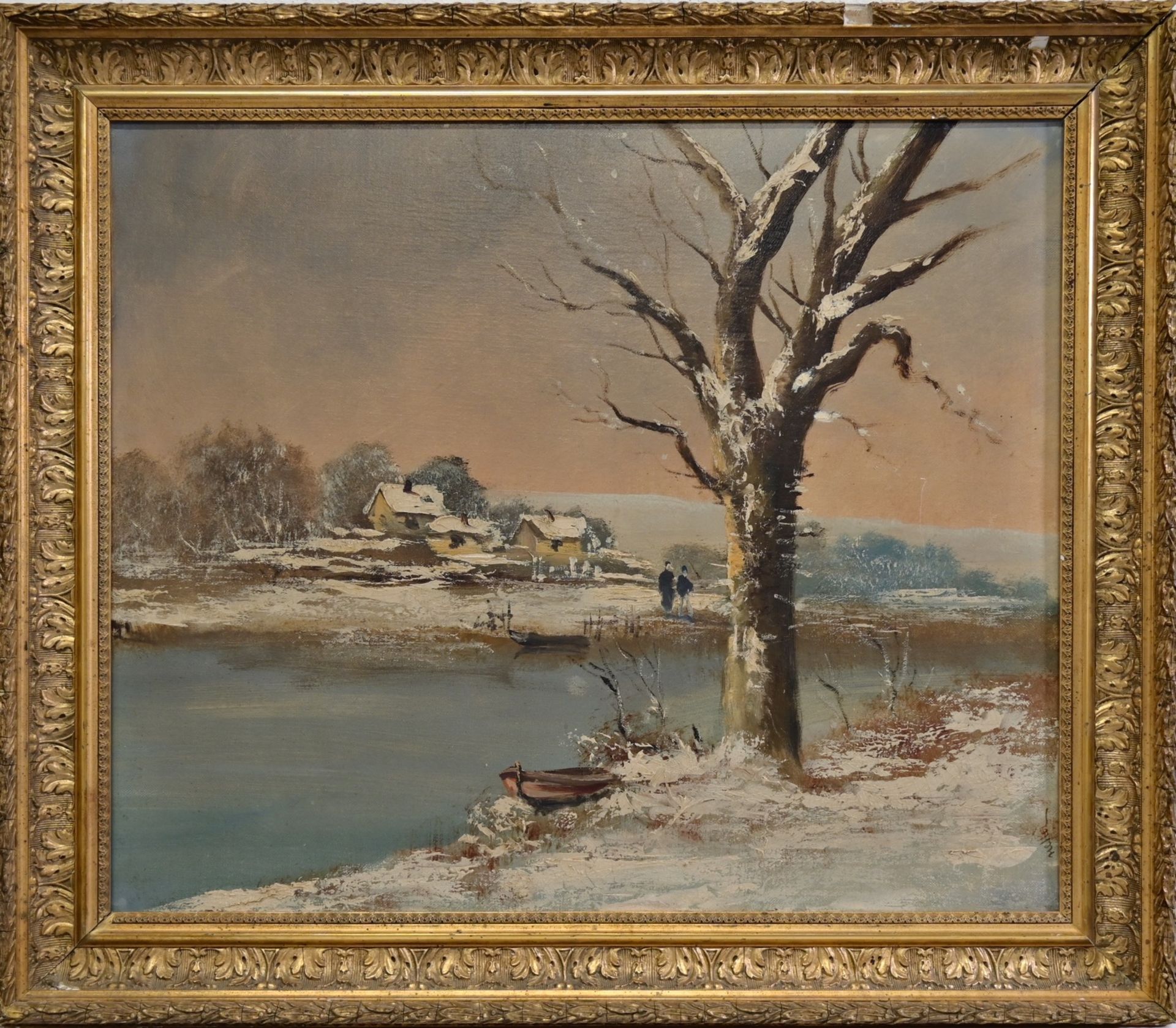 Oskar HELLER (1870-1938) "Snowy landscape by the river", oil on canvas, Painting of the 20th C. - Image 2 of 5