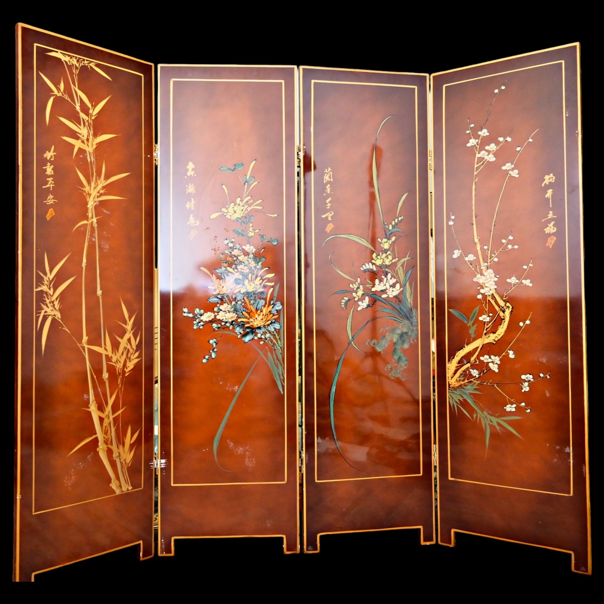 PAINTED FOUR PART JAPAN FLOOR SCREEN, 19/20th _. - Image 12 of 19
