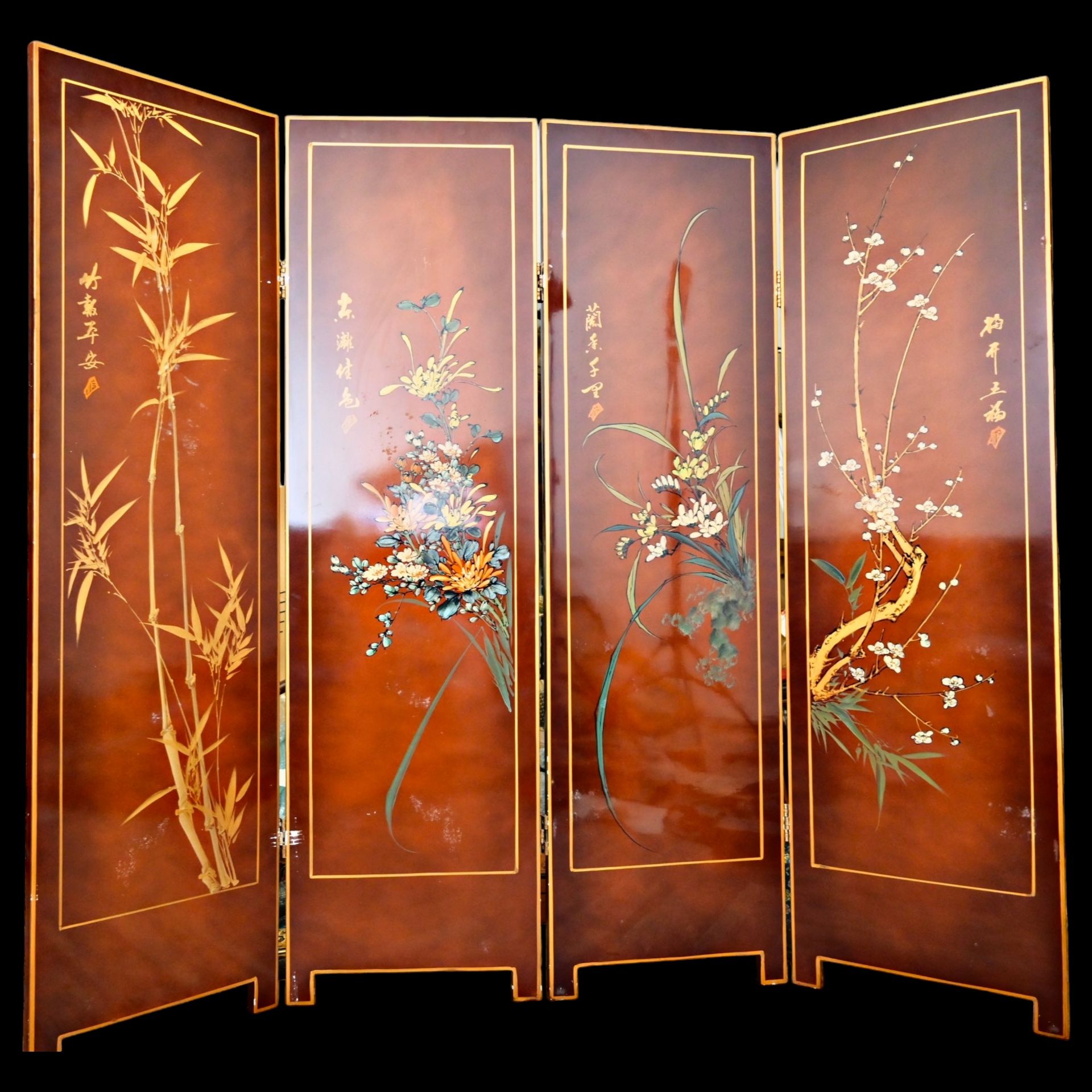 PAINTED FOUR PART JAPAN FLOOR SCREEN, 19/20th _. - Bild 12 aus 19