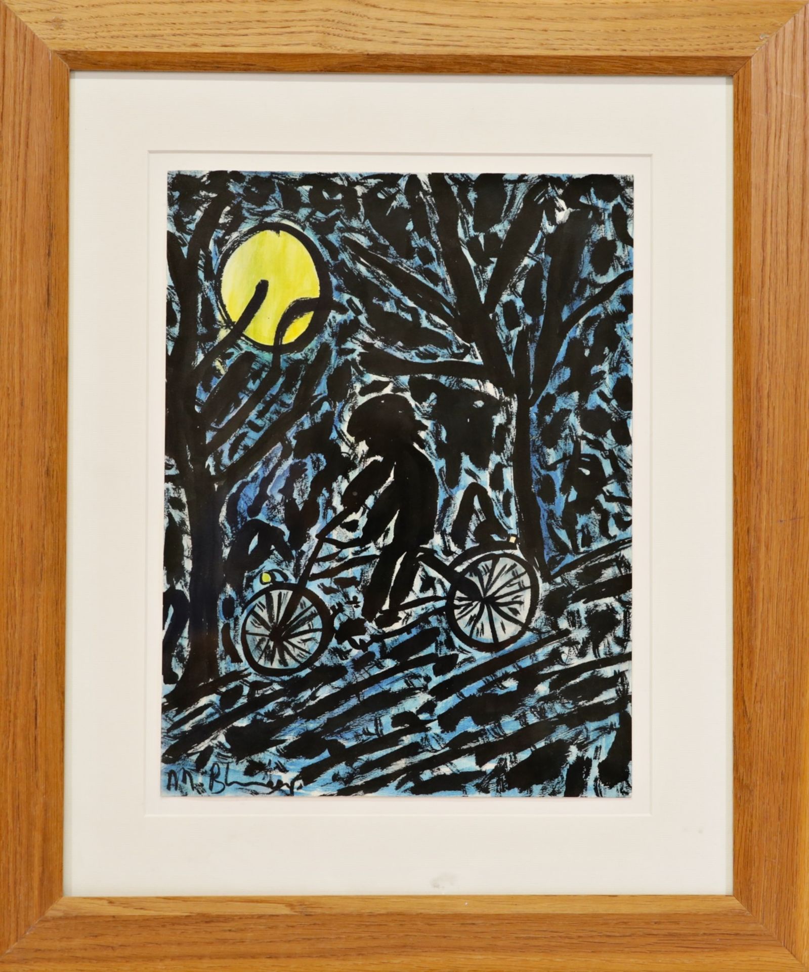 Max BLUMBERG (1948) ÒBicyclette noctureÓ, watercolor and ink, European painting of the 20th C. - Image 2 of 4