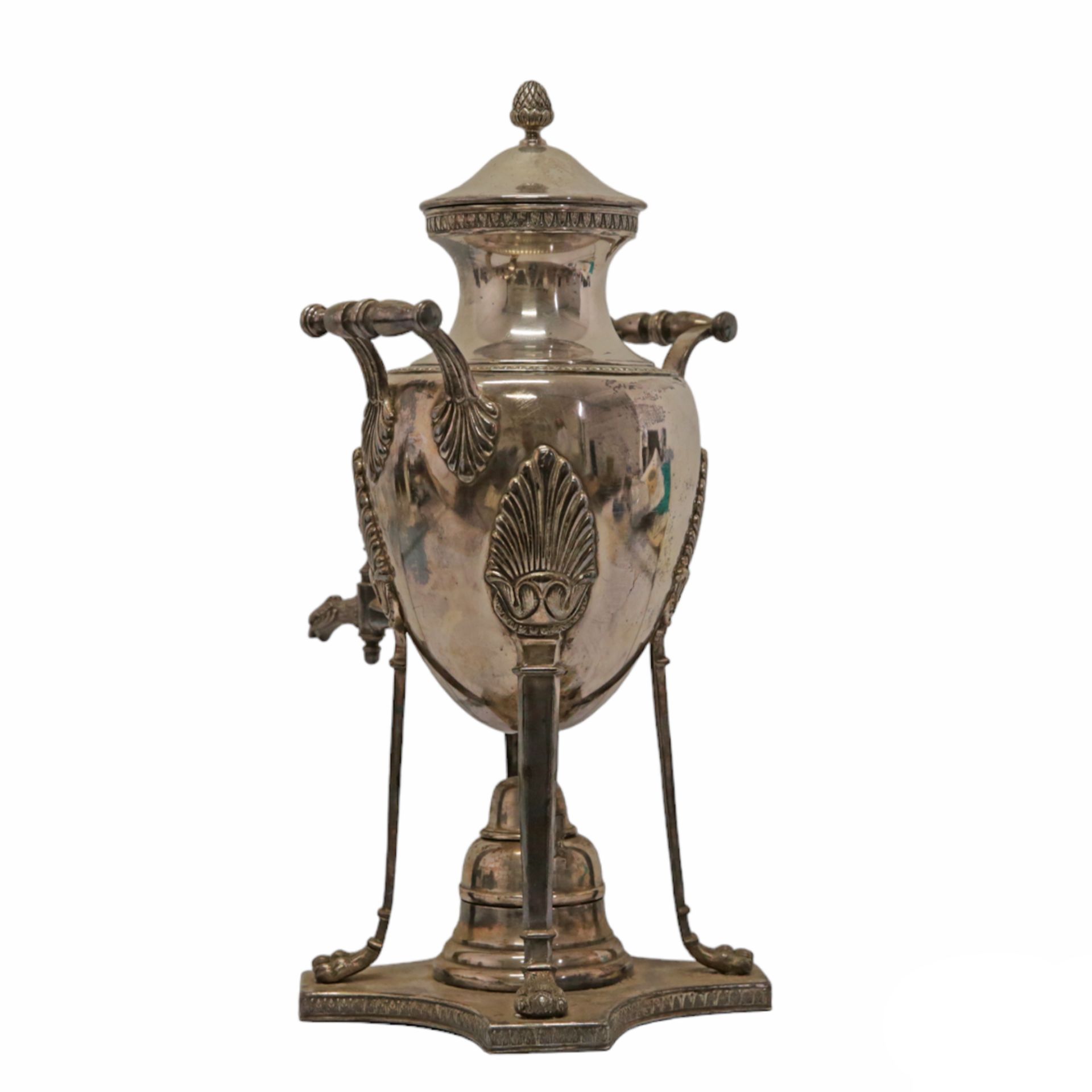 Rare Silver Plate Samovar, Large coffee urn with Neoclassical motifs, France 19th century. - Bild 5 aus 11