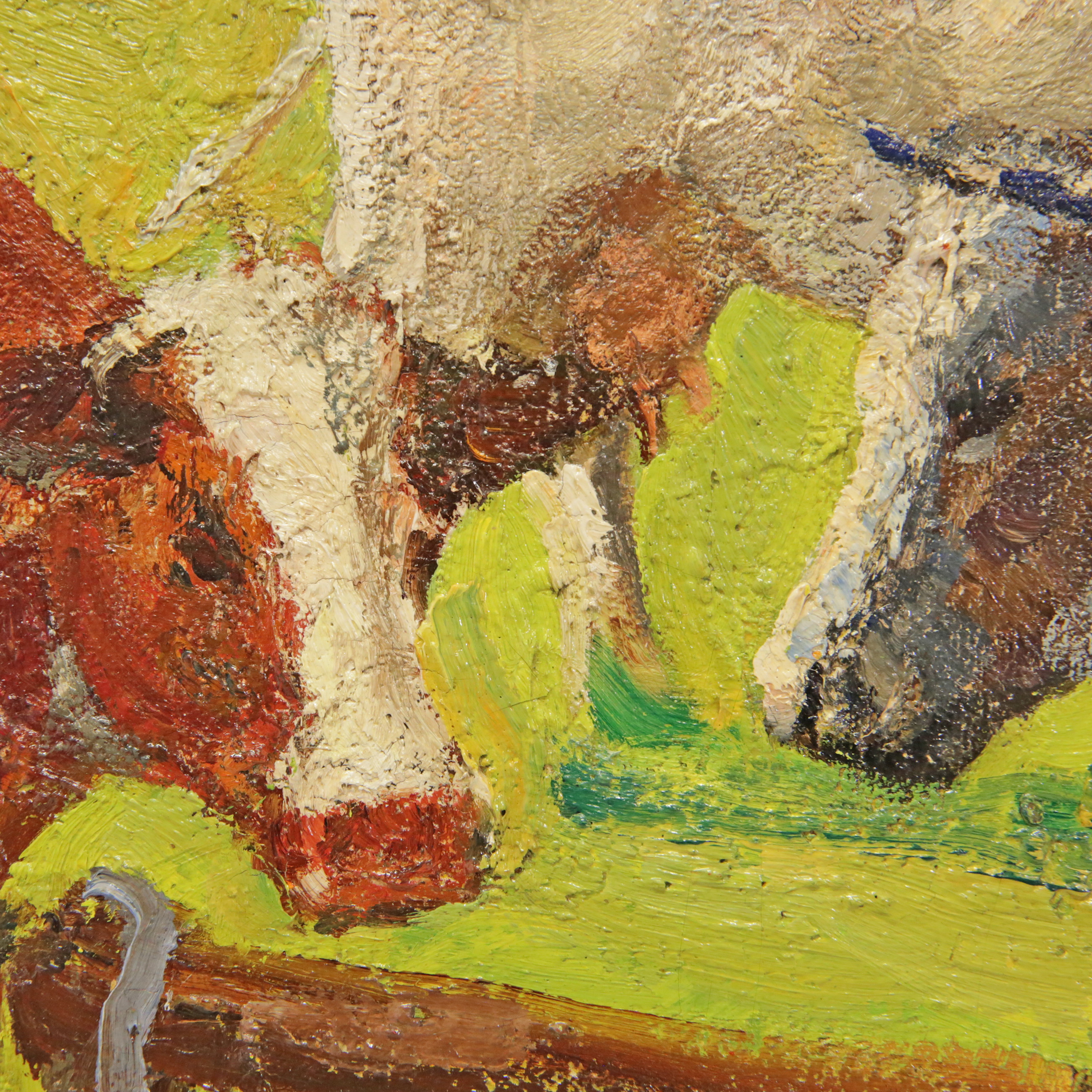 "Cows", oil on canvas, artist"s signature is illegible. French painting of the 20th century. - Image 2 of 4