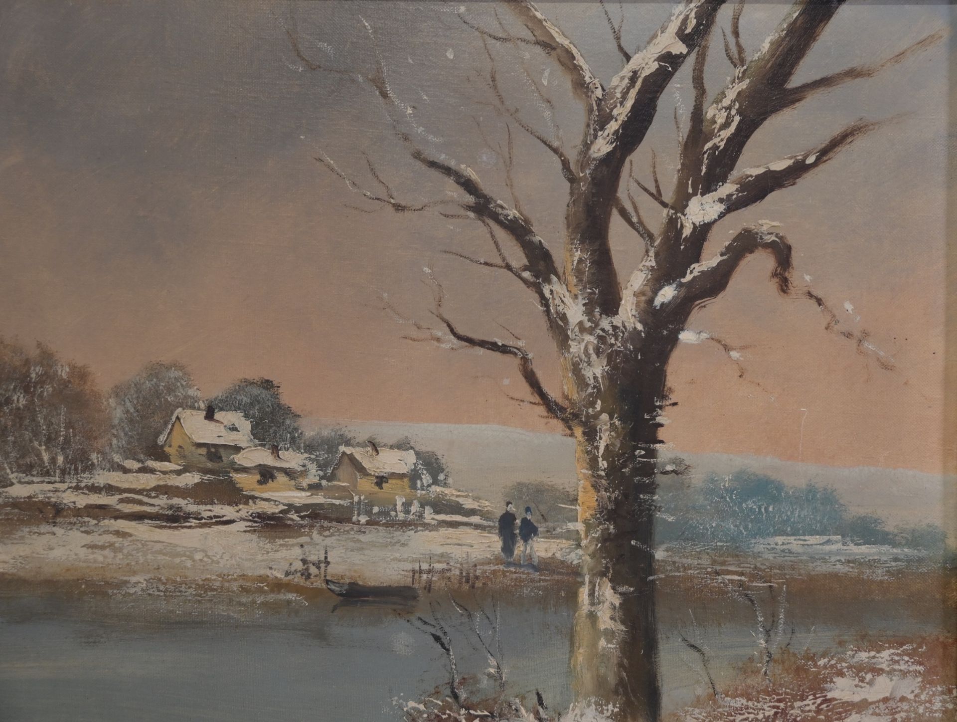 Oskar HELLER (1870-1938) "Snowy landscape by the river", oil on canvas, Painting of the 20th C. - Image 3 of 5