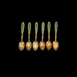 A Russian set of 6 teaspoons, silver, gilt, enamel.