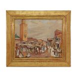 "Bazaar in Algeria", oil on canvas, Signature illegible, French painting of the 20th century.