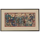 Triptych of Japanese prints, Japanese art of the 19th century. Collectible art for home decor.