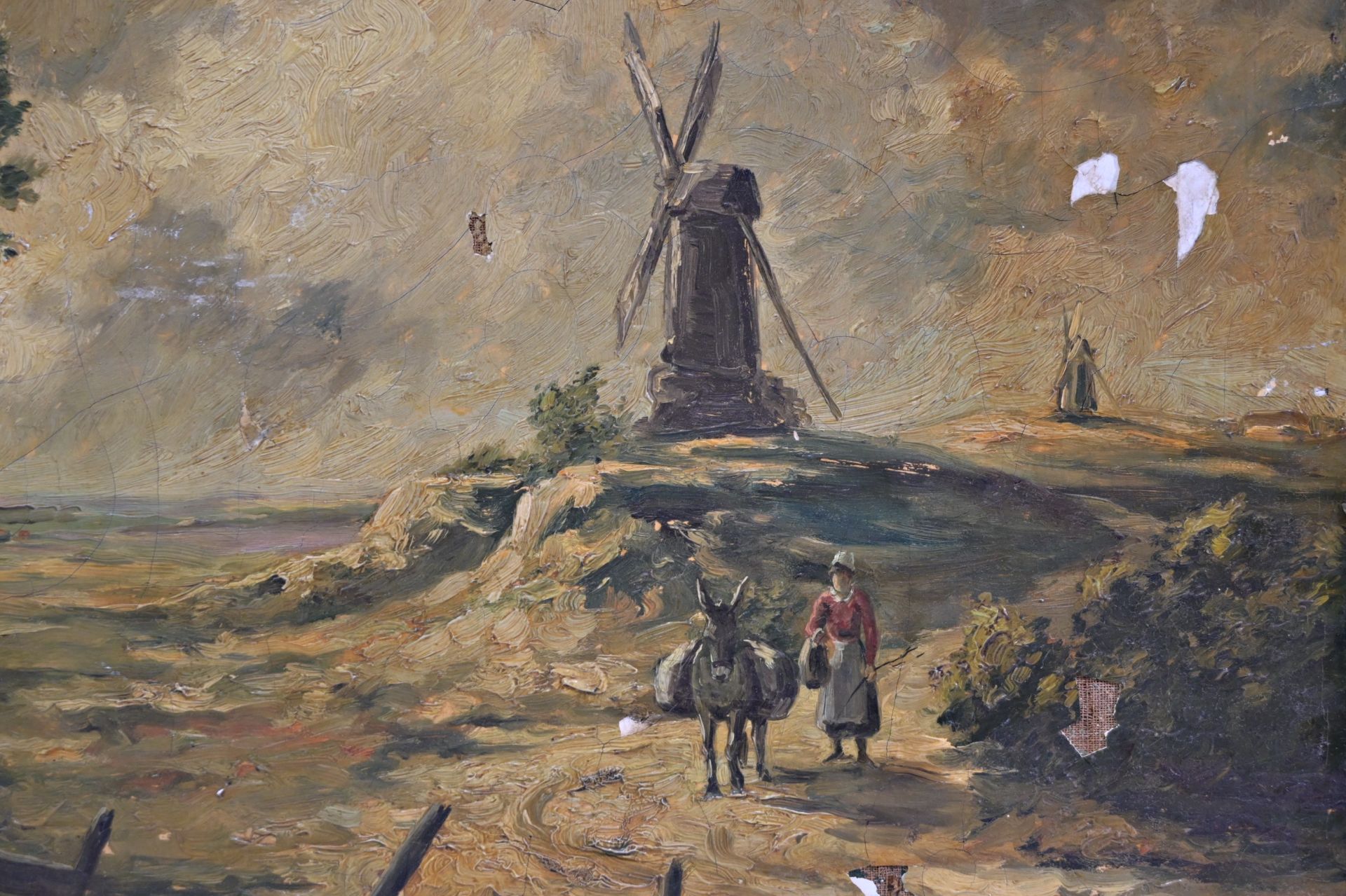 "Landscape with the mill and peasants" oil on canvas, monogrammed GM, French painting of the 20th C - Image 3 of 6