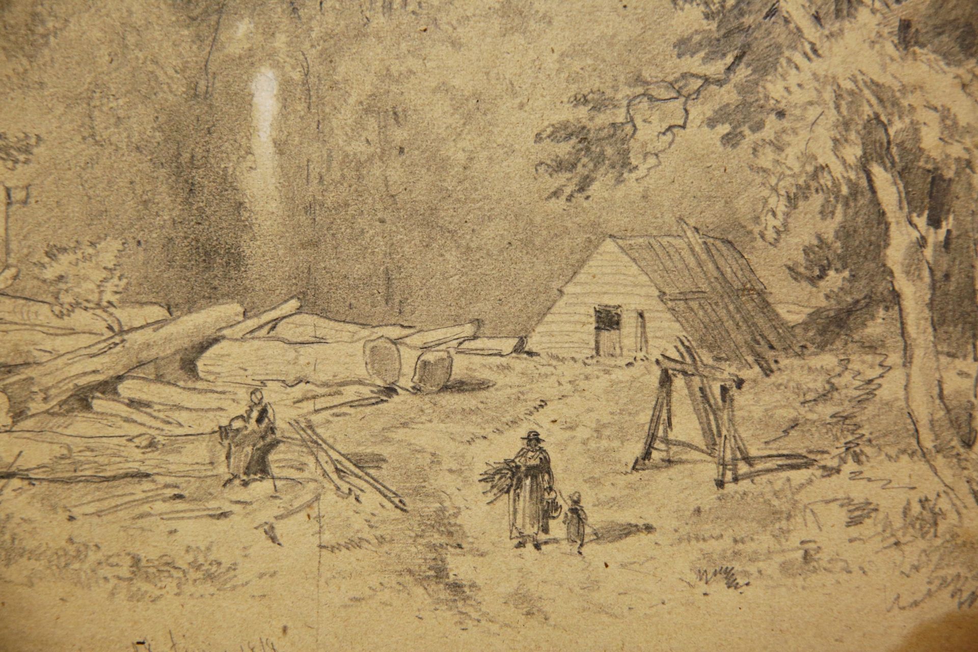 ÒThe Lumberjack"s HutÓ February 18, 1818, pencil drawing, 19th century French painting. - Bild 4 aus 5