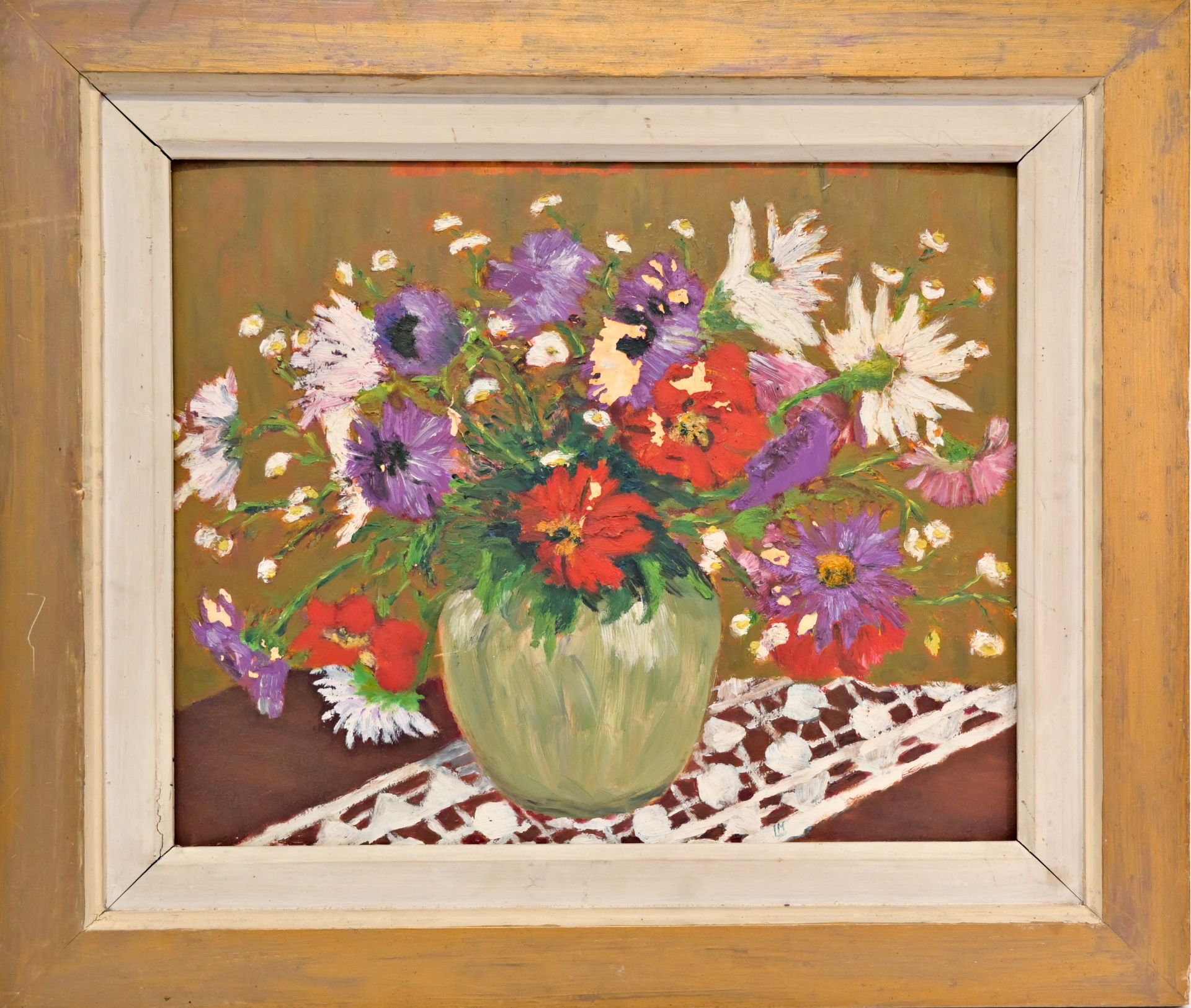 In Mikhail LARIONOV style (1881-1964) "Still Life with Flowers", Oil on canvas, Signed LM in the low - Image 2 of 7