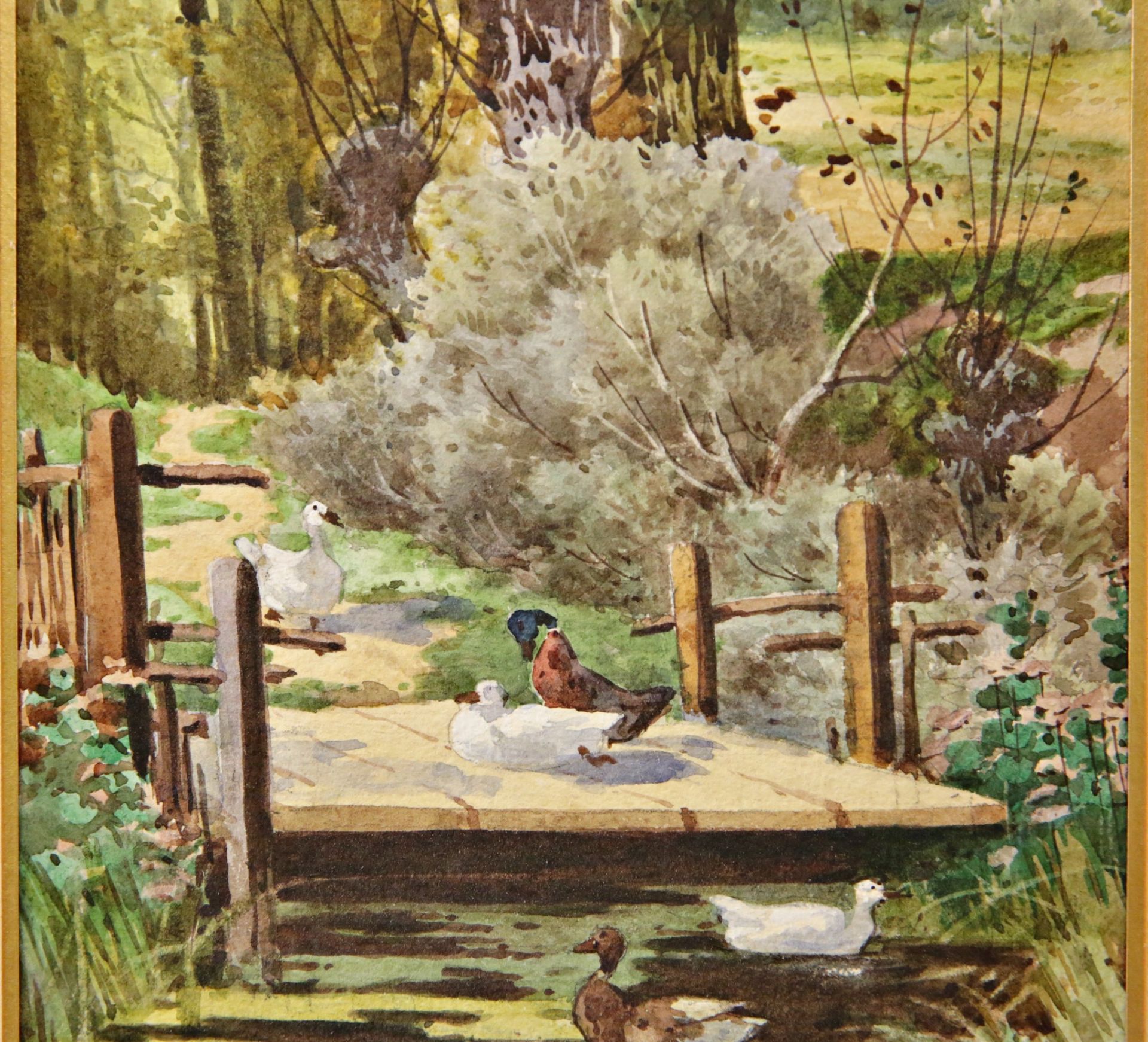 Jules RICHARD (XIX-XX) "A duck pontoon", watercolor on paper, French painting of the 19th-20th centu - Bild 4 aus 6