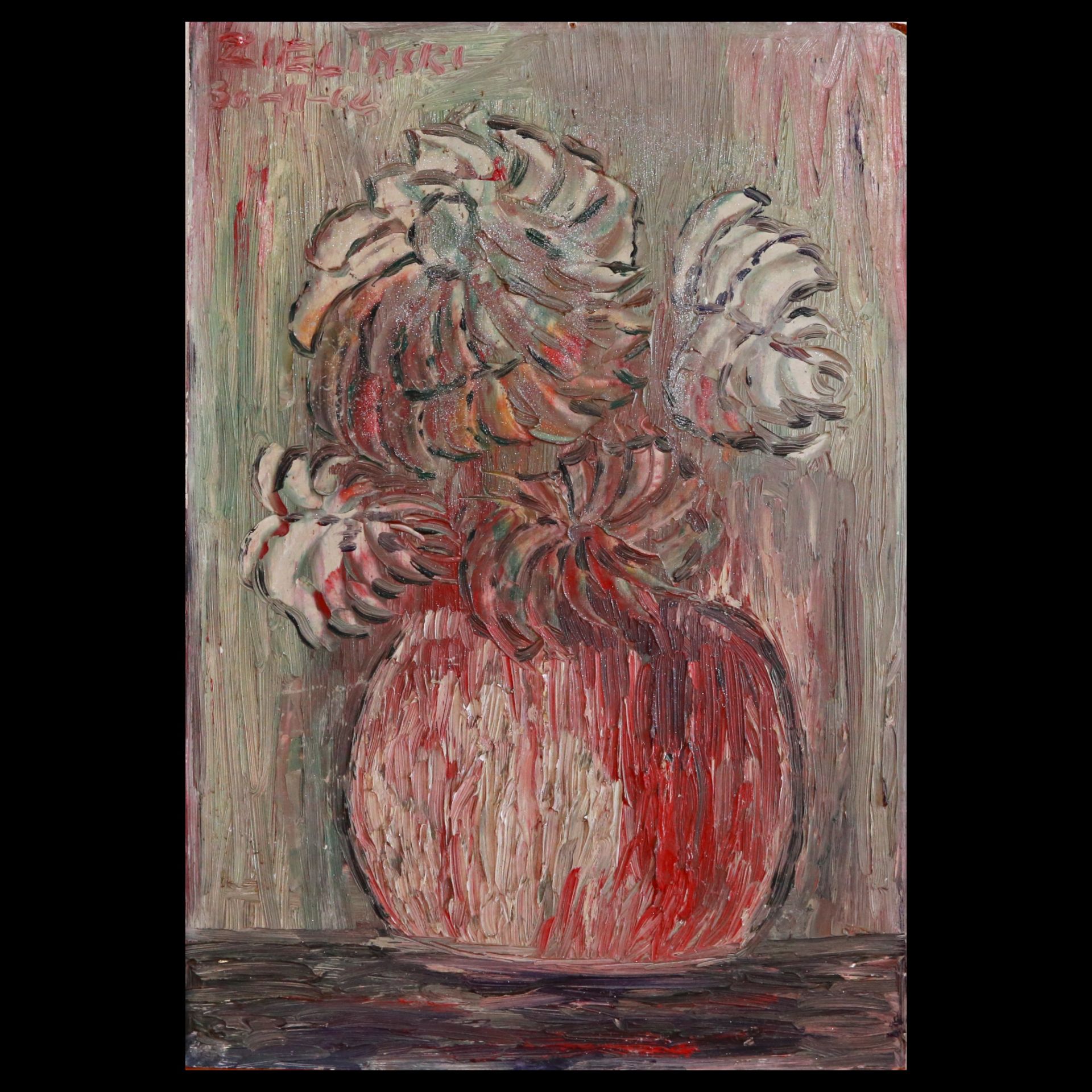 ZIELINSKI, Vase with flowers, oil on panel, 1962, Polish painting of the 20th century. - Bild 5 aus 10