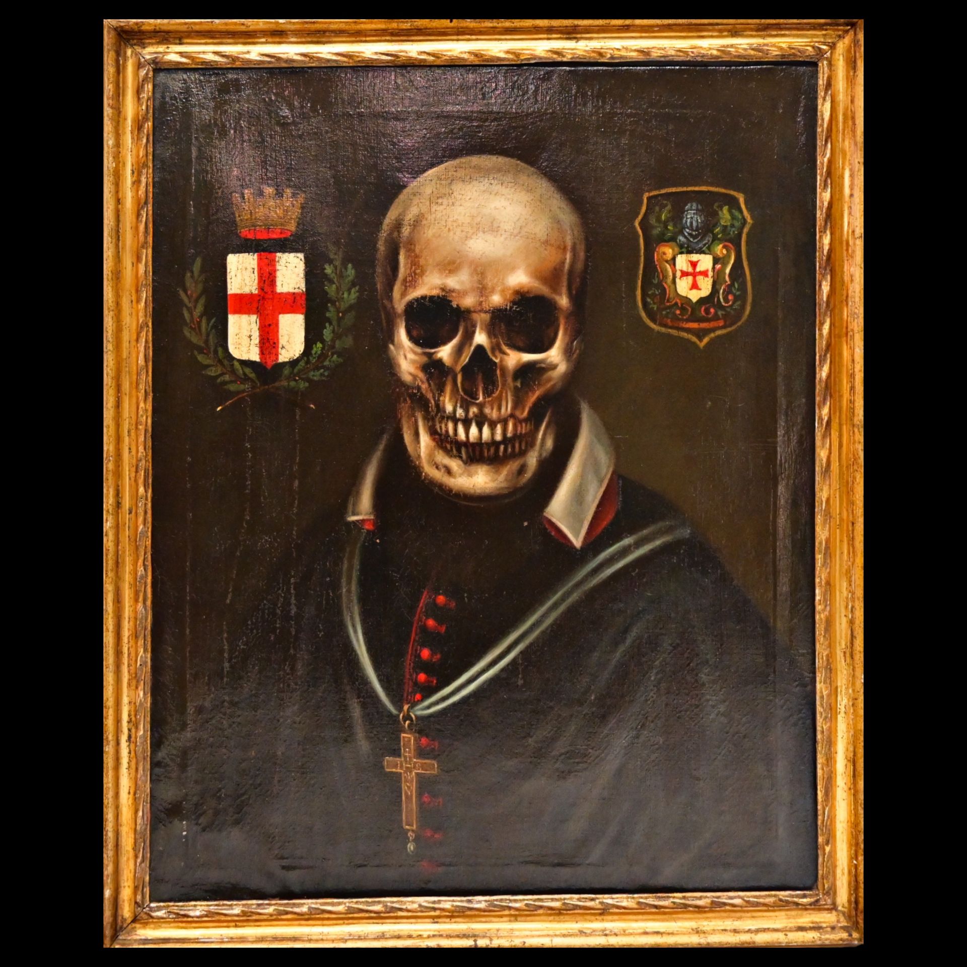 Rare painting, Memento Mori, Oil on canvas, Italy, 19th Century, Roman school of painting, Masons. - Bild 3 aus 7