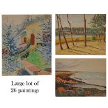 Large lot of 26 painting, landscapes G. Nicolas, French painting of the 20th century.