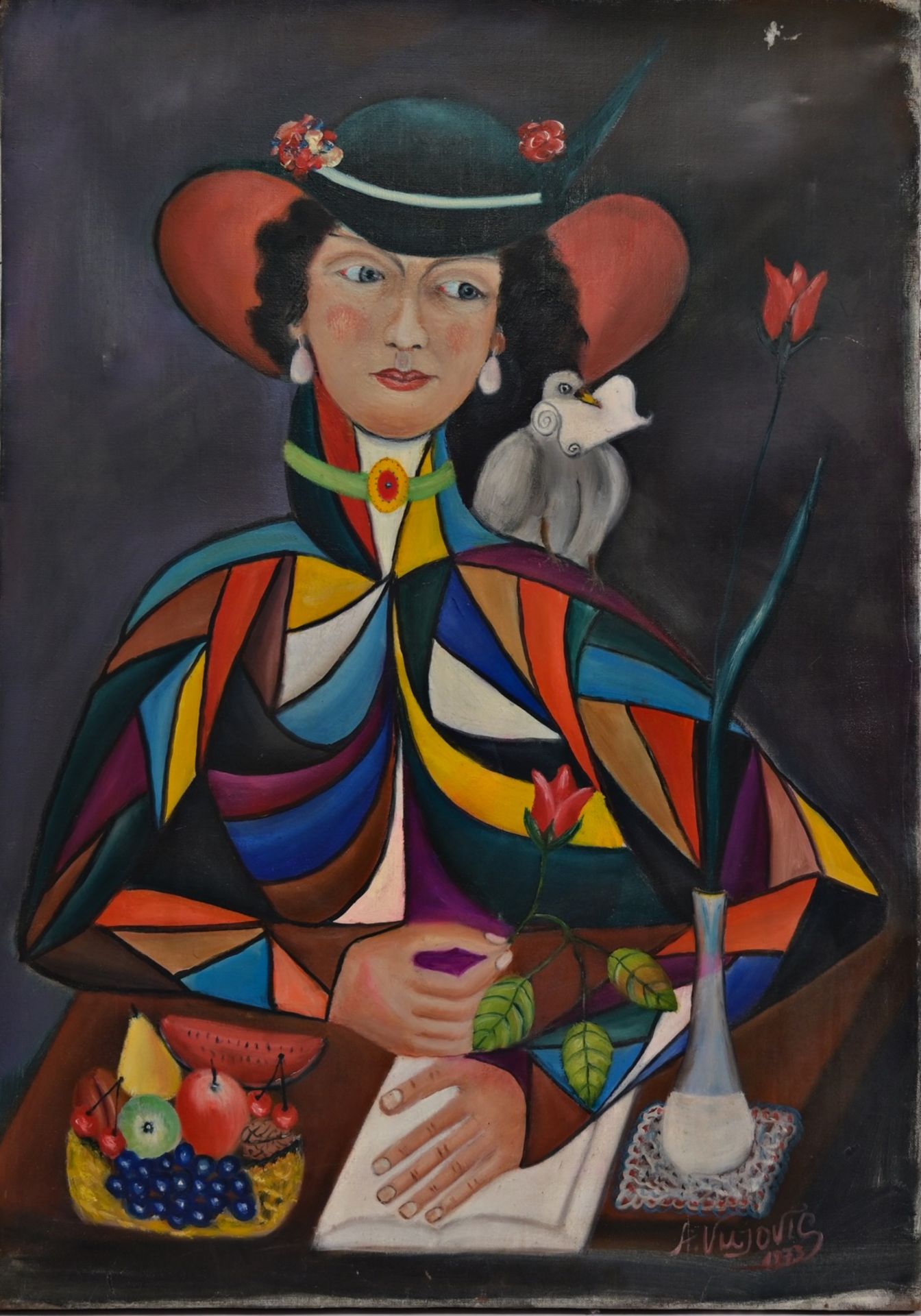 A Vujovis "Harlequin woman" 1973, oil on canvas, French painting of the 20th century. - Image 2 of 5