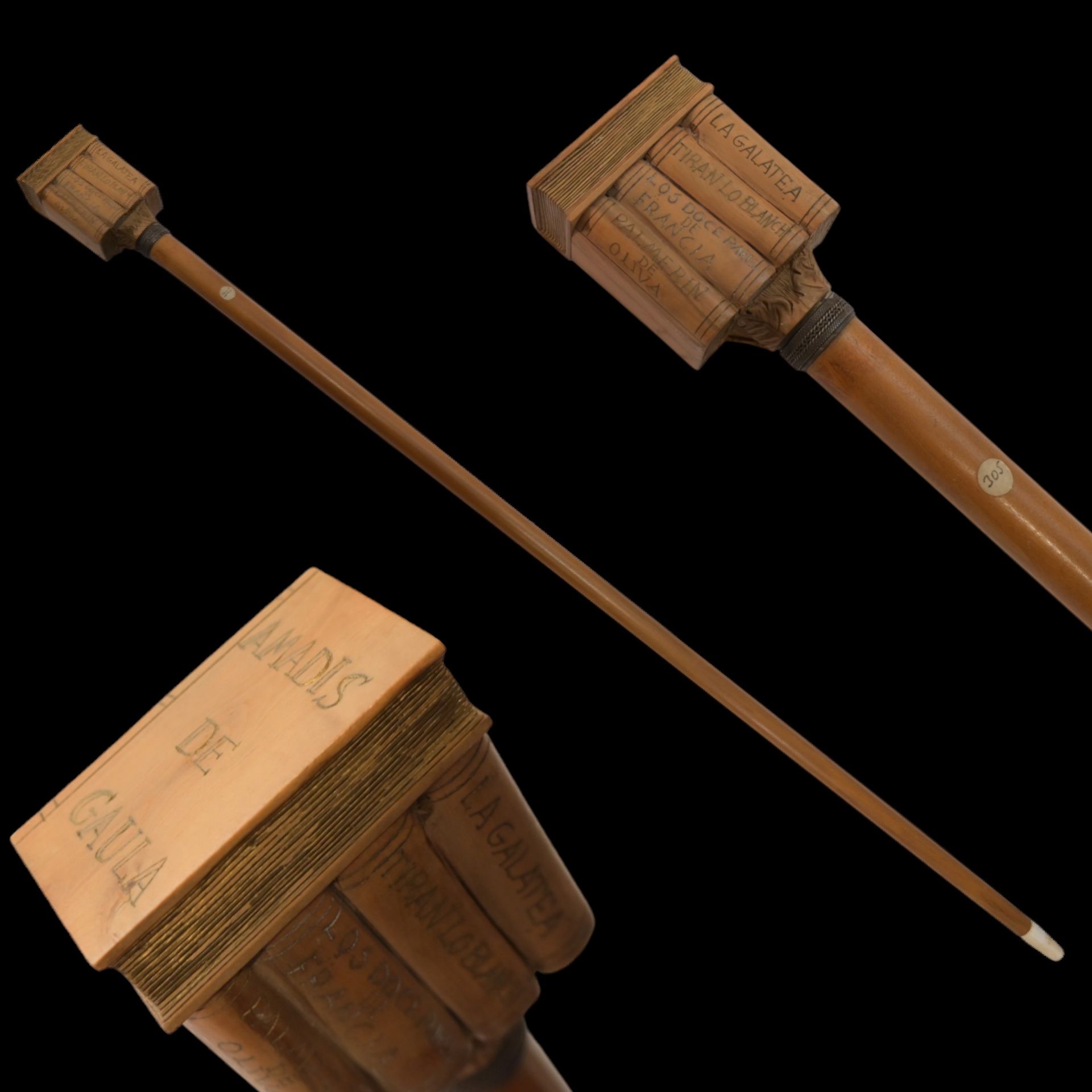 A rare Walking Stick - music box, Cane with pommel in the form of books, early 20th century.