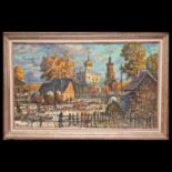 Dimitri VORONTZOV (1931) Autumn in the village, oil on canvas, Soviet painting of the 20th _.