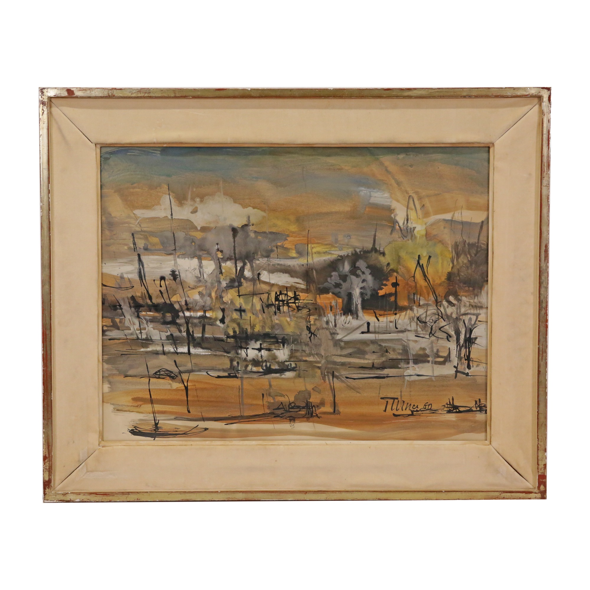 Paysage abstrait, aquarelle, signed by the artist TURNER, French painting of the 20th century.