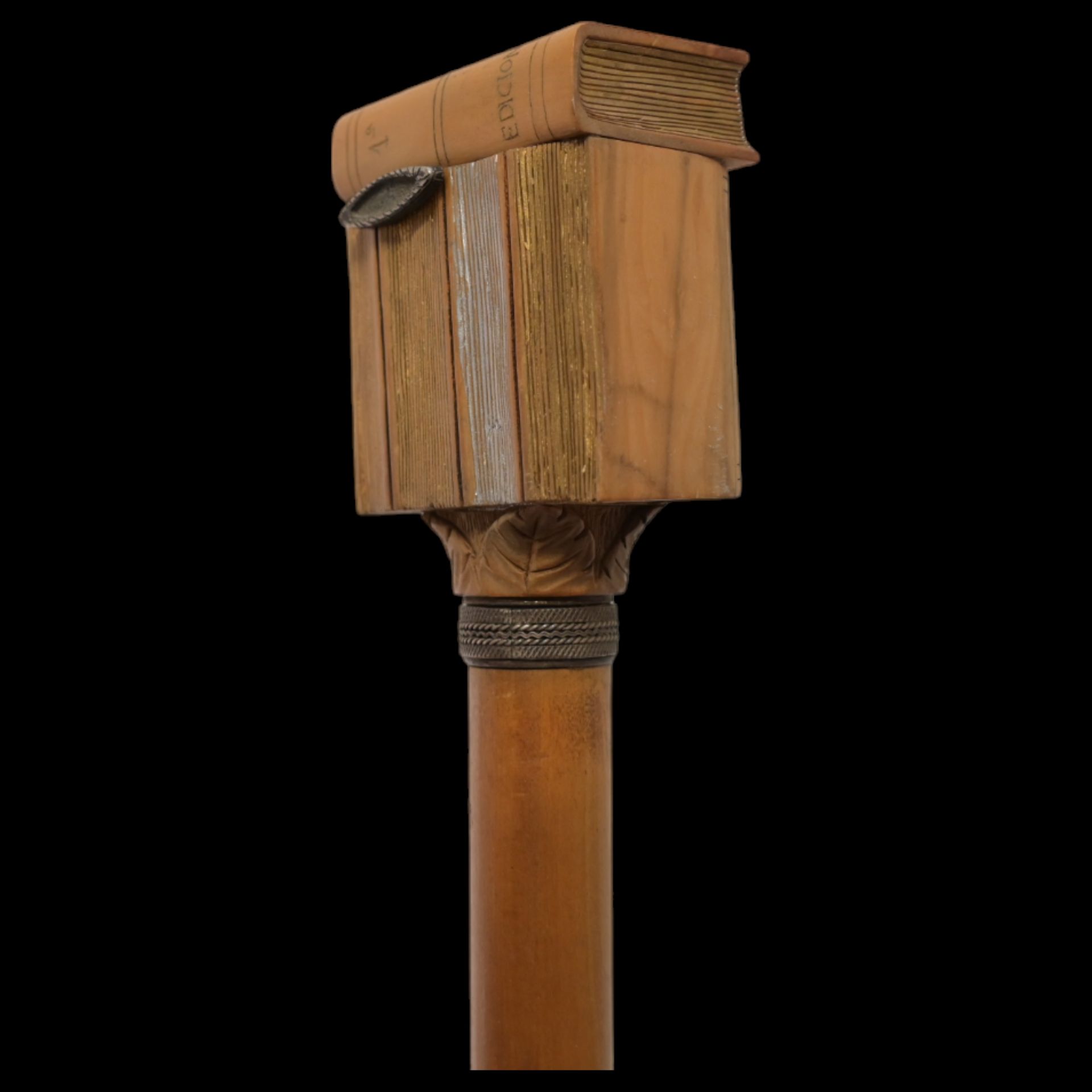 A rare Walking Stick - music box, Cane with pommel in the form of books, early 20th century. - Bild 5 aus 6