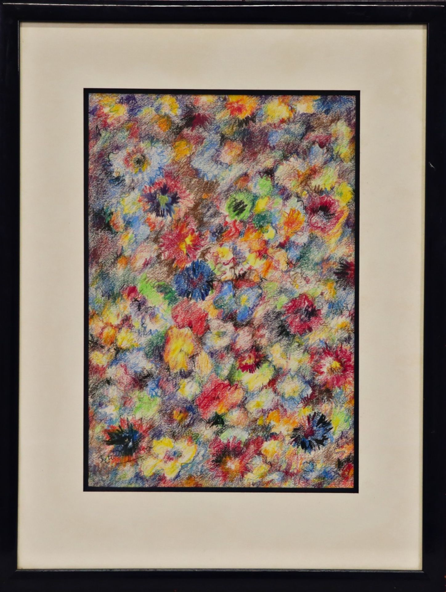 "Flowers", colored pencil drawing, illegible signature, French painting of the 20th C. - Bild 2 aus 6