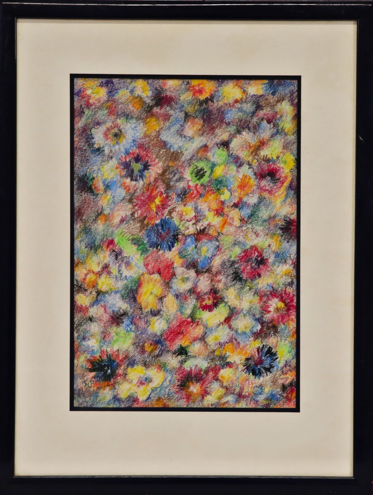 "Flowers", colored pencil drawing, illegible signature, French painting of the 20th C. - Image 2 of 6