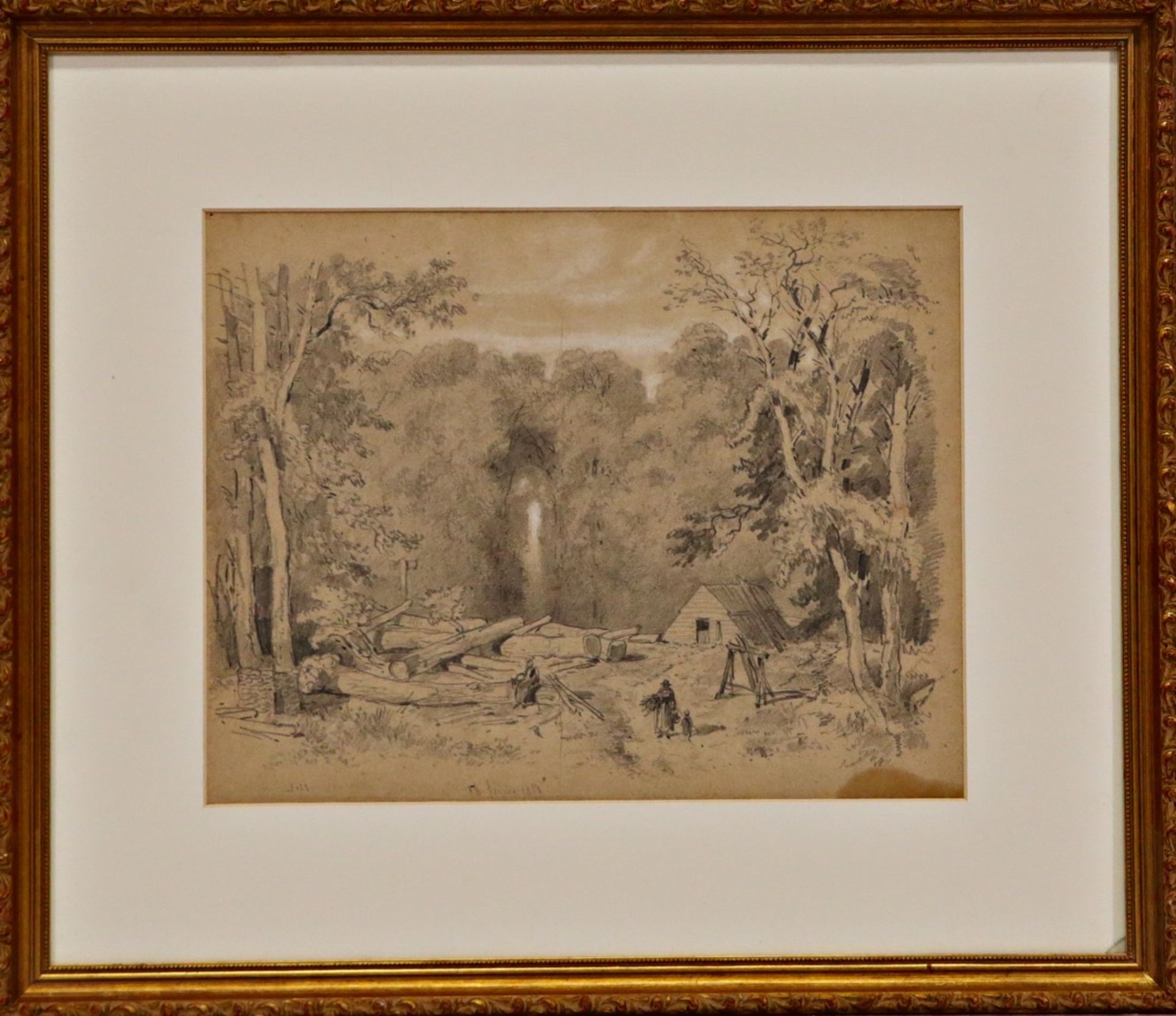 ÒThe Lumberjack"s HutÓ February 18, 1818, pencil drawing, 19th century French painting. - Bild 2 aus 5