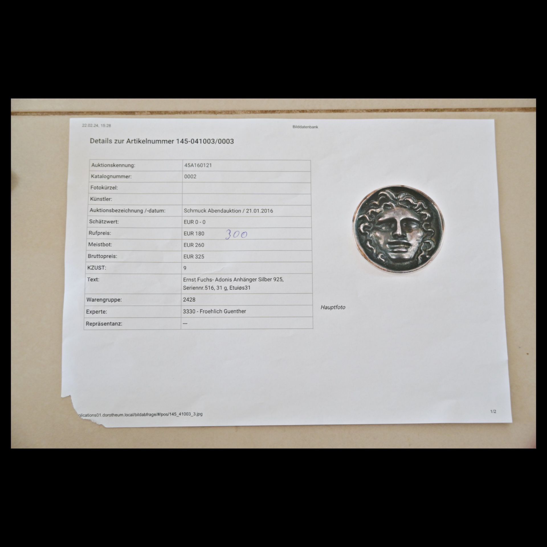 _Ernst Fuchs (1930 Ð 2015) "Adonis" silver medal, original case, signature of the author, 20th C. - Bild 7 aus 9