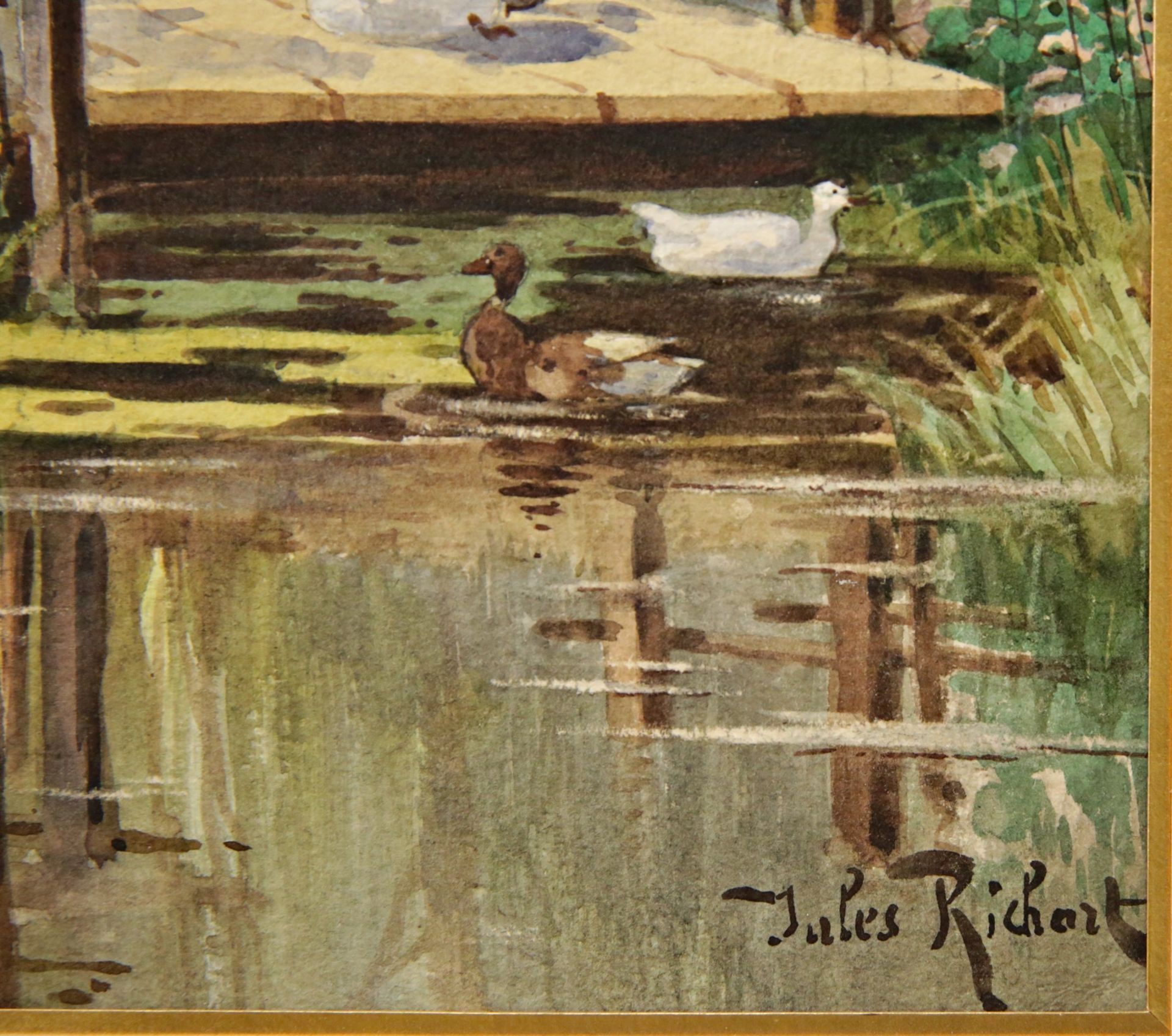 Jules RICHARD (XIX-XX) "A duck pontoon", watercolor on paper, French painting of the 19th-20th centu - Bild 5 aus 6