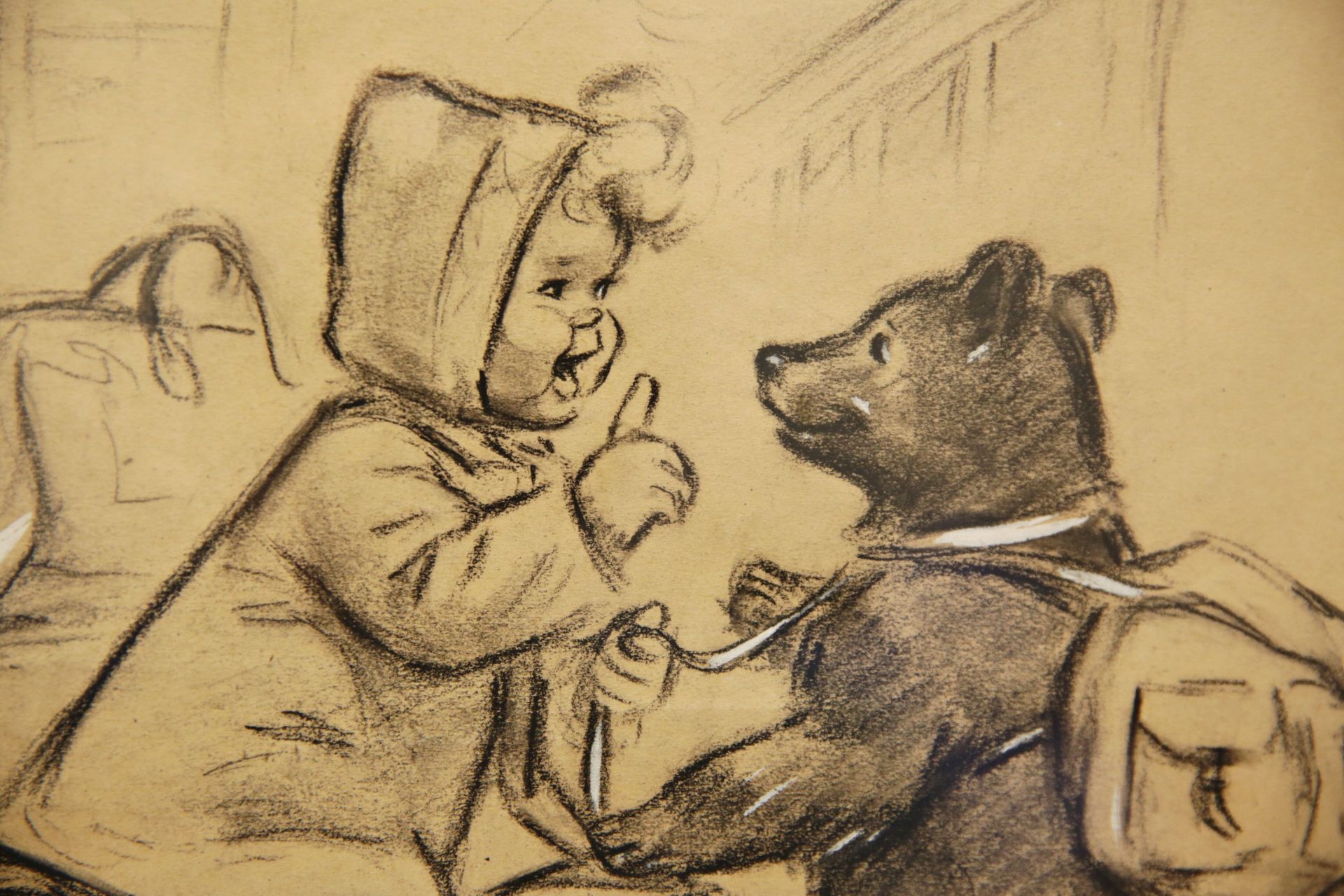 Germaine BOURET (1907-1953) "Child and bear", charcoal drawing and gouache, French, 20th C. - Bild 4 aus 6