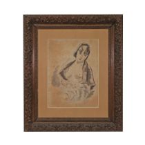 Andre DIGNIMONT (1891-1965) "Woman with bare breasts", mixed media on paper, carved wooden frame.