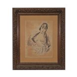 Andre DIGNIMONT (1891-1965) "Woman with bare breasts", mixed media on paper, carved wooden frame.
