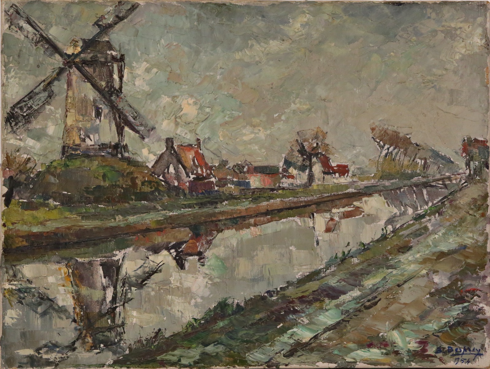 "Canal du Moulin" 1954, oil on canvas, signature of the author B. Domty, French painting, 20th C. - Image 2 of 5