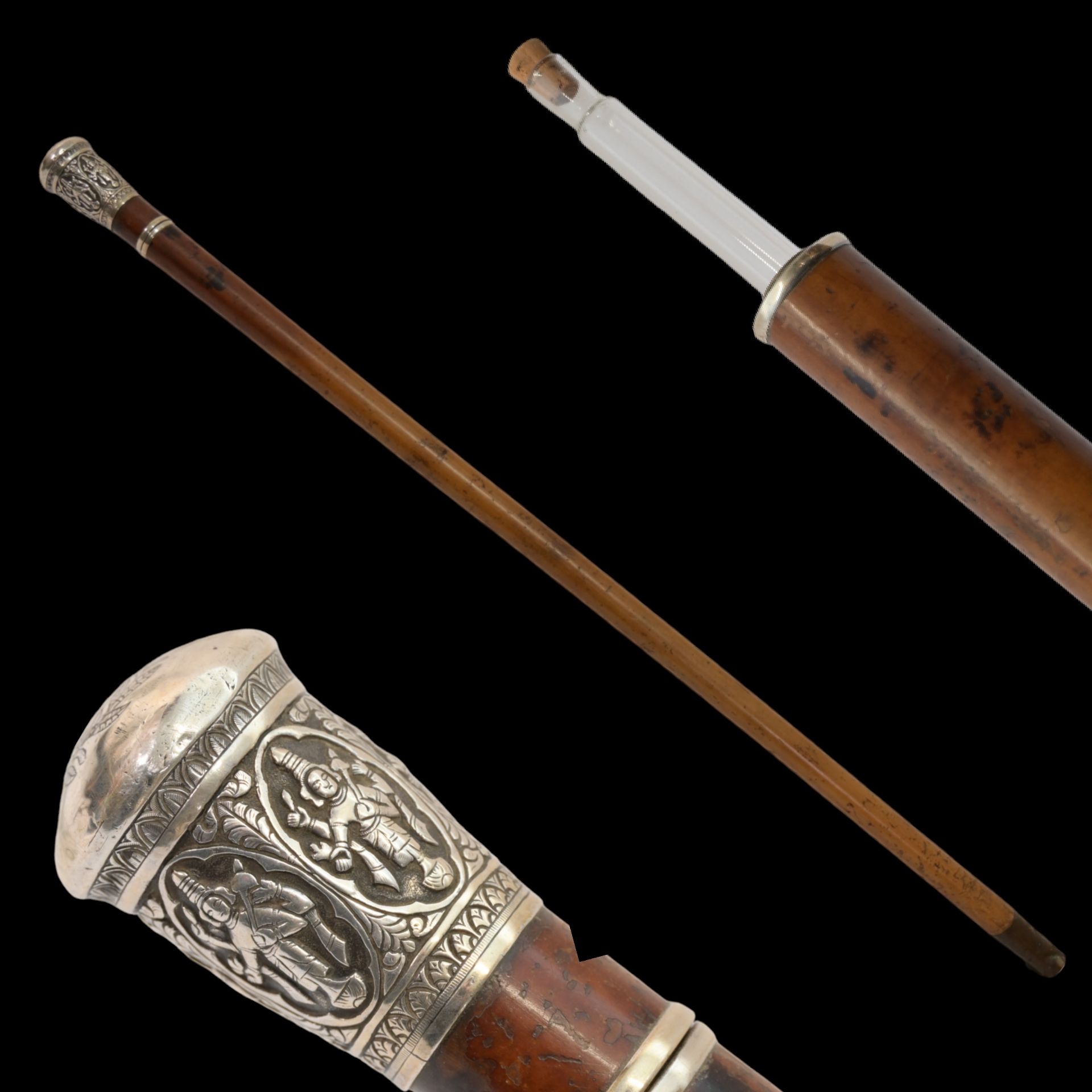 A rare "Chaliapin" Walking Stick Cane with a container for a Cognac, 1early 20th century.