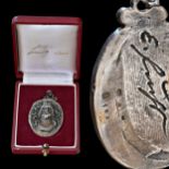 Ernst Fuchs (1930 Ð 2015) "Jesus Pantokrator" Silver medallion, original case, 20th C.