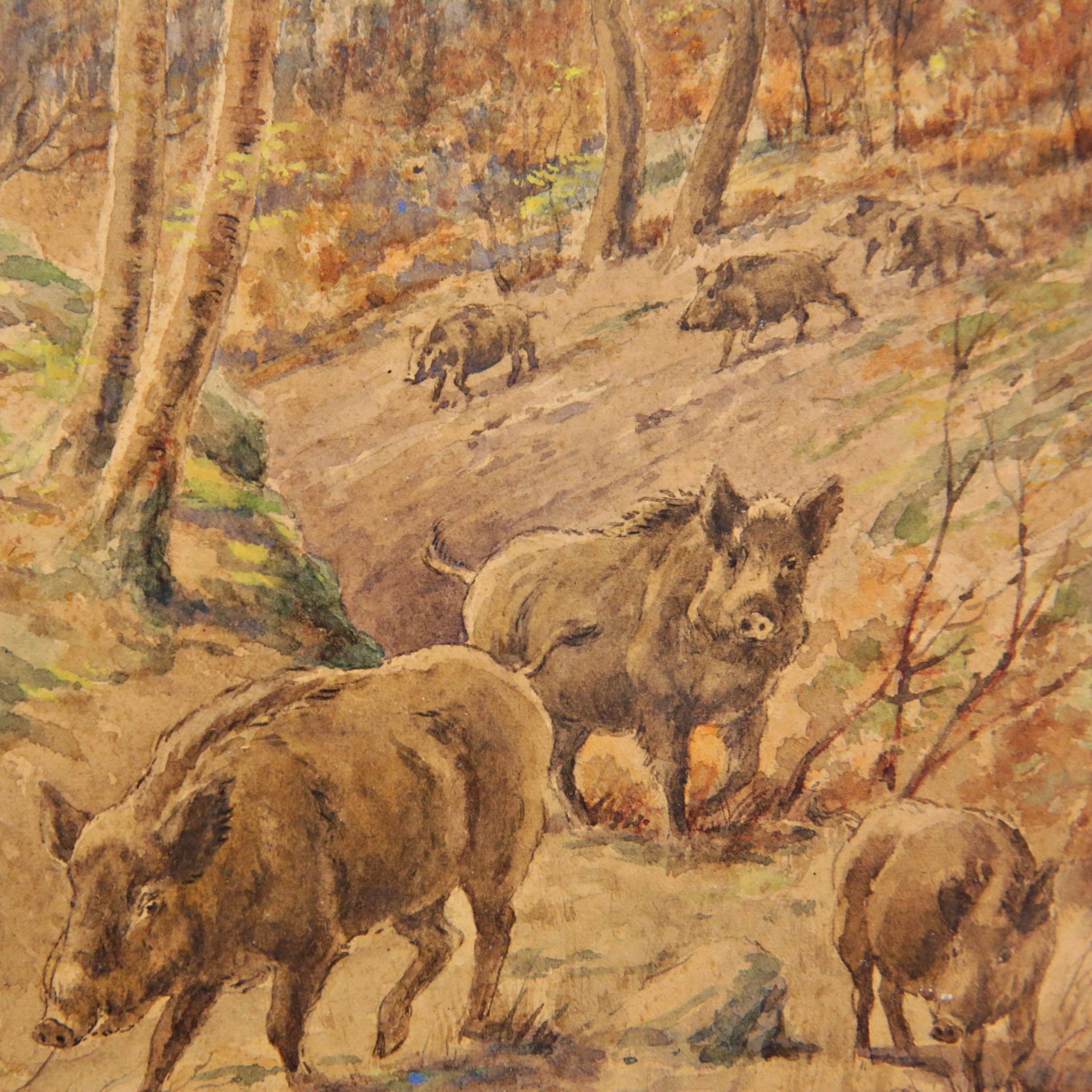 Paul COLAS (1902-?) "The wild boars" watercolor on paper, French painting of the 20th century. - Bild 3 aus 4