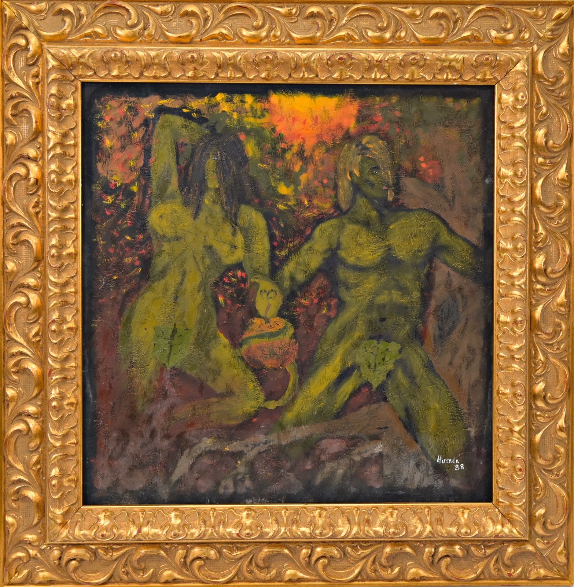 European painting, Miranda, "Forbidden fruit" 1988, oil on fabric. - Image 2 of 7