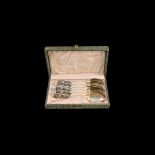 Set of 6 silver teaspoons in the original box. Russia, 1869