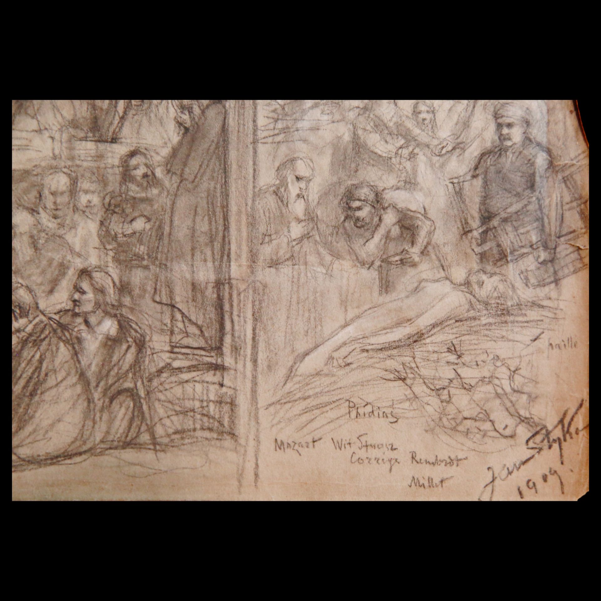 Jan STYKA (1858-1925) drawing on a biblical theme, Pencil on paper, author signature,1909. - Image 3 of 7