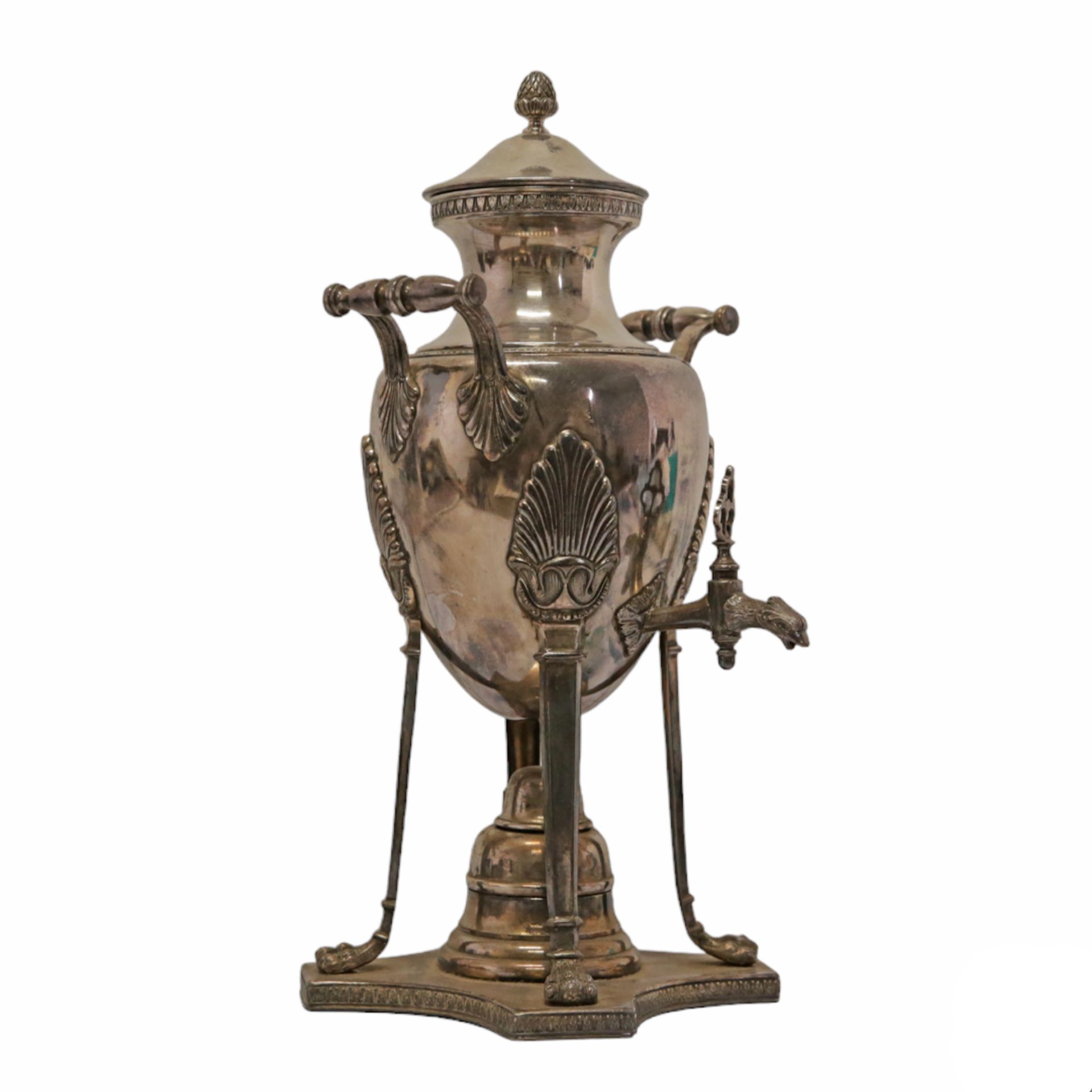 Rare Silver Plate Samovar, Large coffee urn with Neoclassical motifs, France 19th century. - Bild 9 aus 11