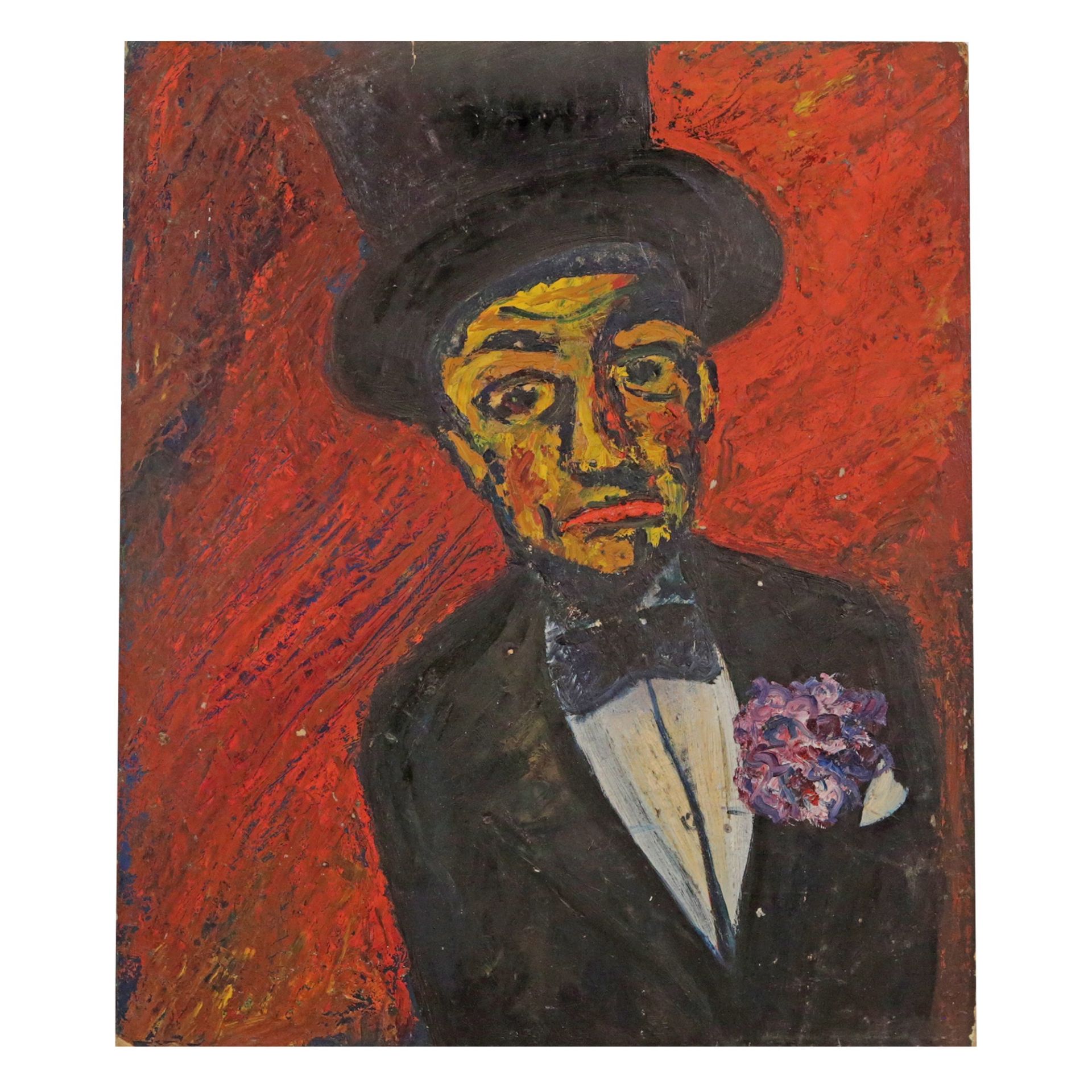 "Man in a hat", oil on cardboard, French painting of the 20th century. - Image 2 of 4